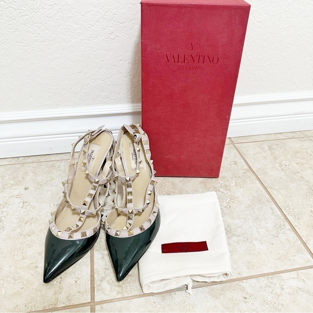 Valentino Green Leather Rockstud Ankle Strap Pumps heels Size 39 - Picture 8 of 8